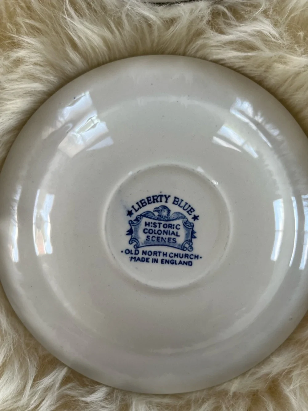 Staffordshire Ironstone Liberty Blue Tea Cup Saucers Old North Church Set Of 4